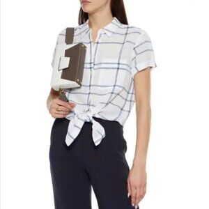 THEORY Hekanina Tie-front Checked Voile Shirt, Size: P
